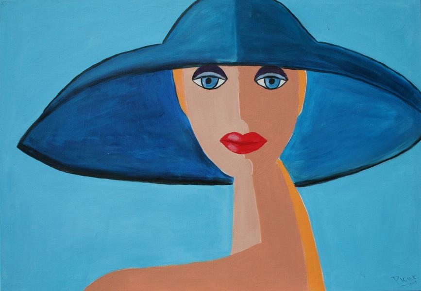 Vrouw met blauwe hoed